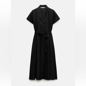 NWT Zara Black Belted Midi Dress